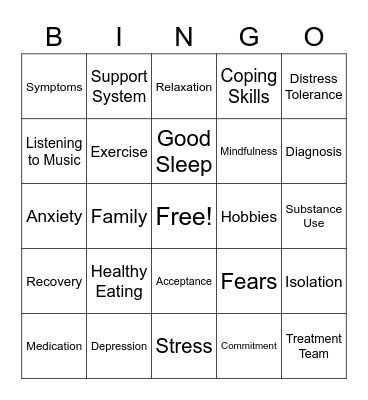 Mental Health Bingo Card