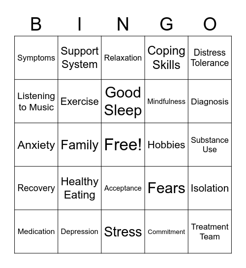 Mental Health Bingo Card