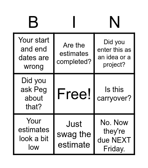 2023 Capital Planning Bingo Card