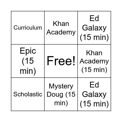 Aria's Homeschool BINGO Card