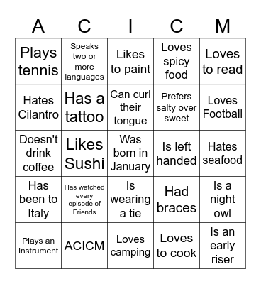 ACICM BINGO! Bingo Card