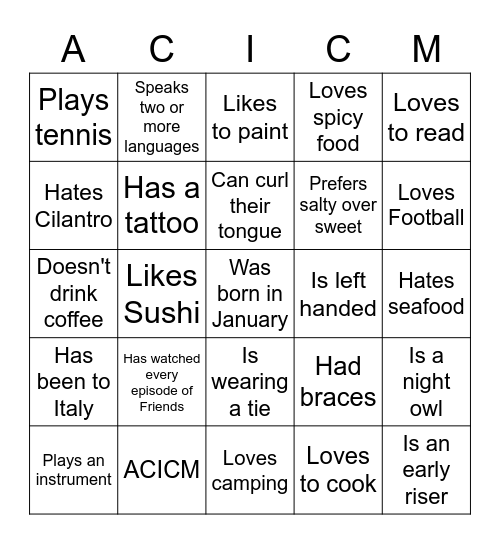 ACICM BINGO! Bingo Card