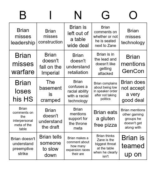 BIG BRIAN BINGO! Bingo Card