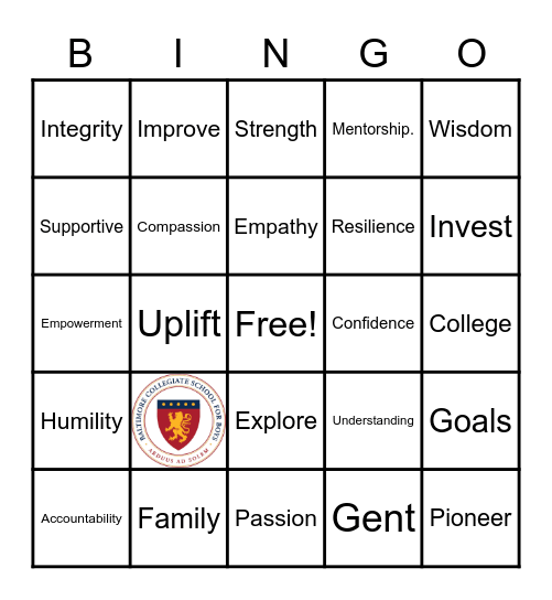 Baltimore Collegiate Bingo Game Bingo Card