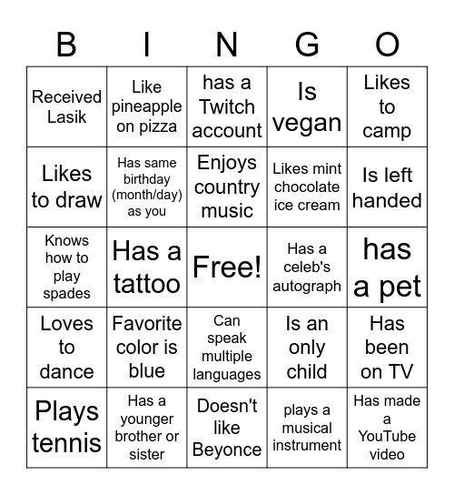 Human Bingo Card