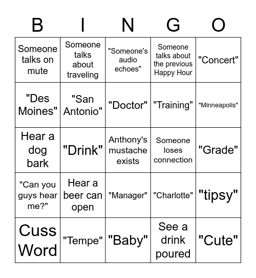 SCIC Happy Hour Word Bingo Card