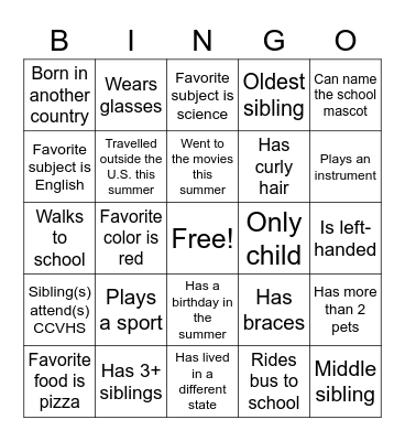 Classmate Bingo Card