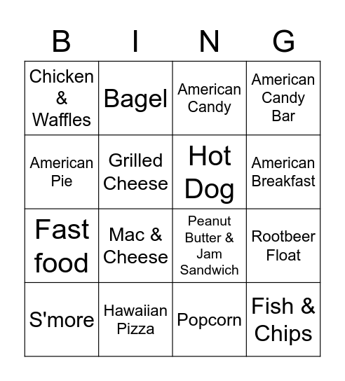 Food Bingo Card