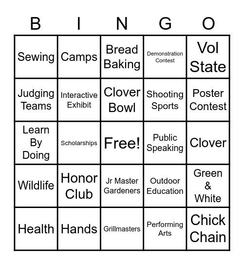 4-H Bingo Card