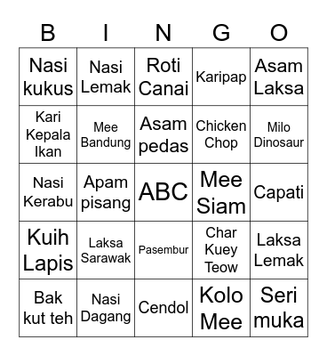 Malaysia 101 Bingo Card
