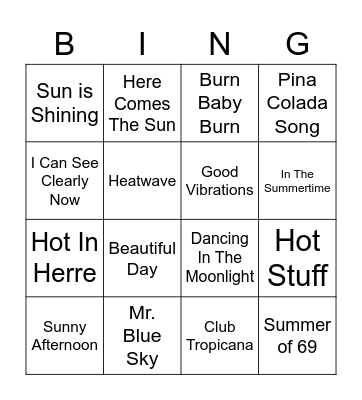 Hot Songs Bingo Card