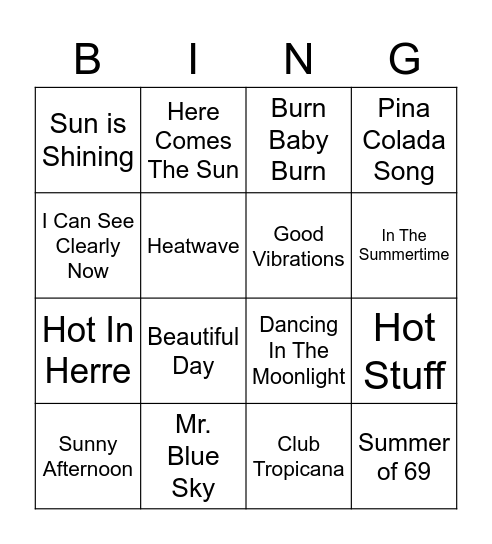 Hot Songs Bingo Card