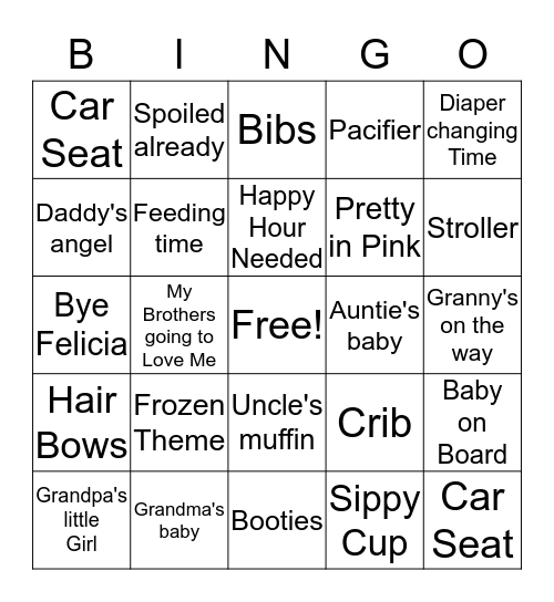 Tawanna Baby Shower BINGO Card