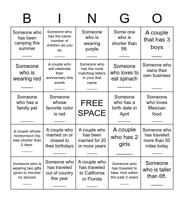 GETTING TO KNOW YOU ICE-BREAKER Bingo Card