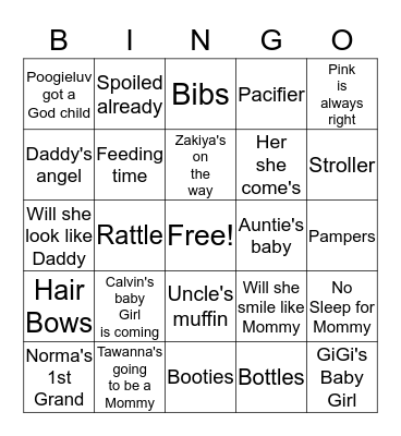 Tawanna Baby Shower BINGO Card