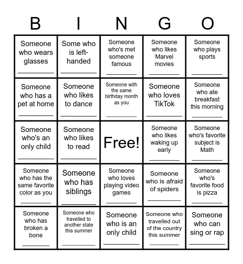 HUMAN BINGO! Bingo Card