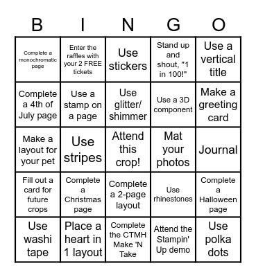 Scrapbook Bingo Card