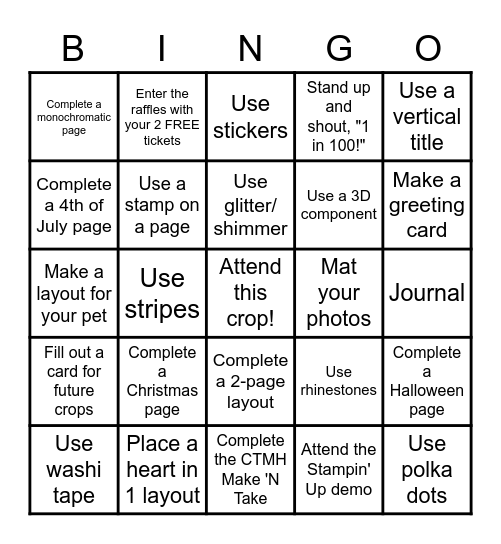 Scrapbook Bingo Card