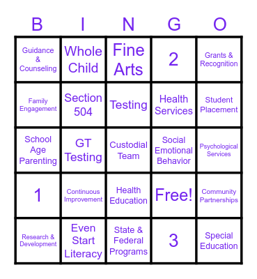 Student Services Bingo Card