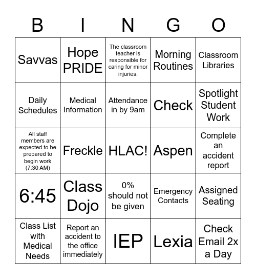 HLAC Handbook Bingo Card