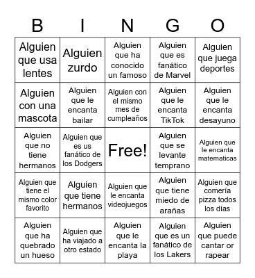 Bingo Bilingue Bingo Card