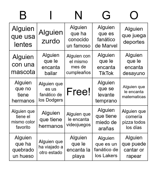 Bingo Bilingue Bingo Card