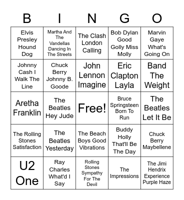 Top 100 Of All Time Bingo Card