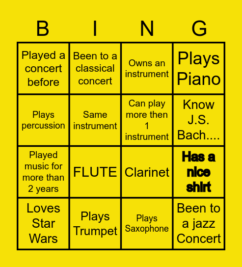 WMS Band Bingo Card