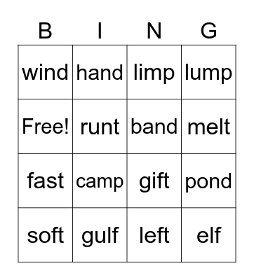 Ending Blends Bingo Card