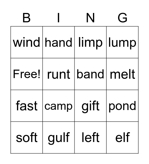 Ending Blends Bingo Card