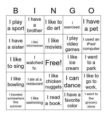 Who Am I? Bingo Card