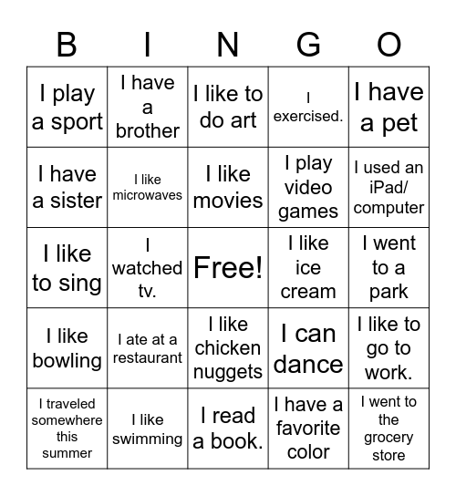 Who Am I? Bingo Card