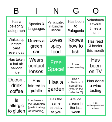 Find Someone Who... Bingo Card