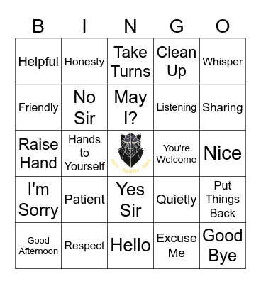 Manners Bingo Card