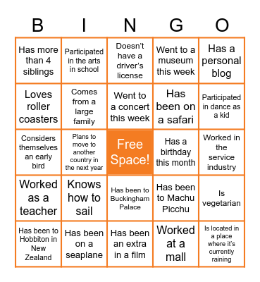Find Someone Who... Bingo Card