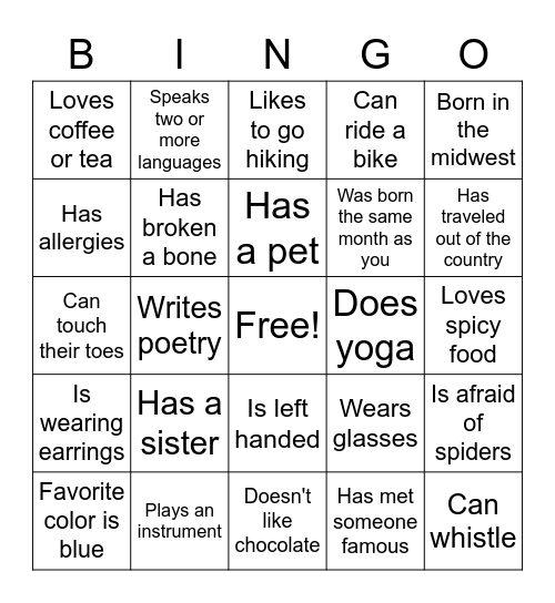 Find Someone Who... Bingo Card