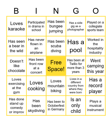 Find Someone Who... Bingo Card