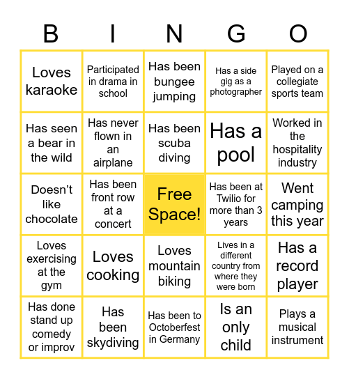 Find Someone Who... Bingo Card