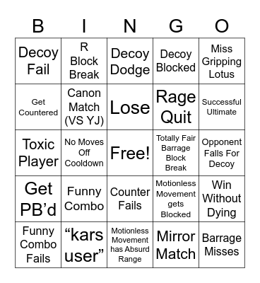 Kars Bingo Card