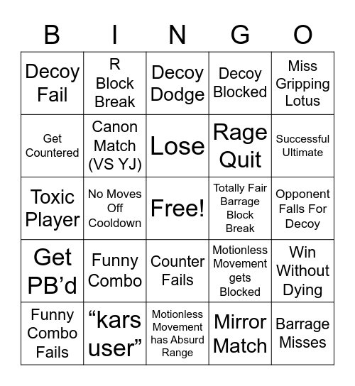 Kars Bingo Card