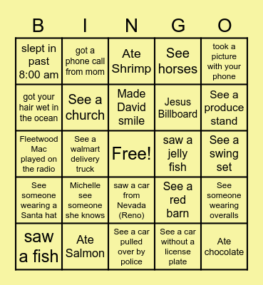 FLORIDA VACATION BINGO Card