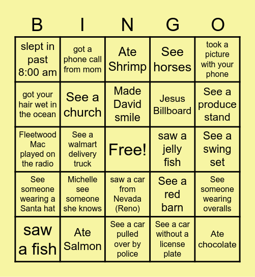 FLORIDA VACATION BINGO Card