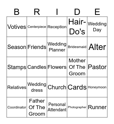 BRIDAL BINGO Card