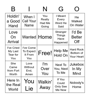 Gibby's Country Bonanza Bingo Card
