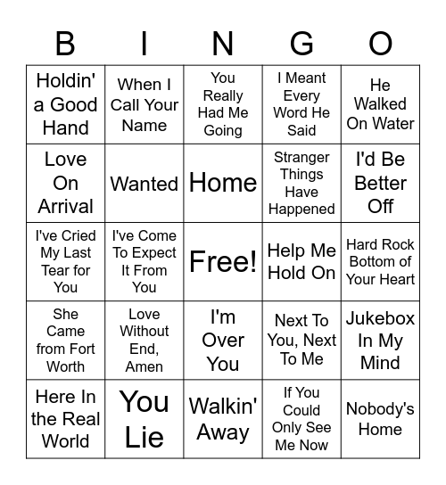 Gibby's Country Bonanza Bingo Card