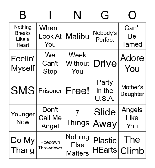 Queen Miley Bingo Card