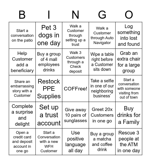 Cafe Bingo Card