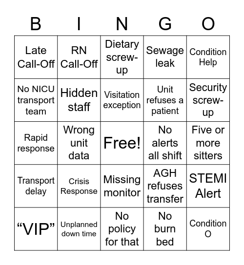 MHO Bingo Card