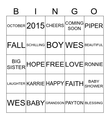 KARRIE'S BABY BOY BINGO Card