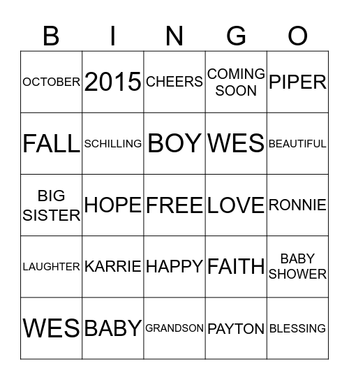 KARRIE'S BABY BOY BINGO Card